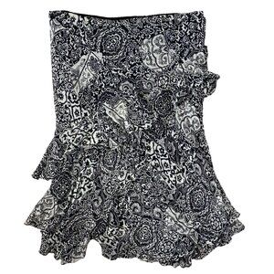 Lauren by Ralph Lauren Small P Black 100% Silk Floral Paisley Ruffle Midi Skirt